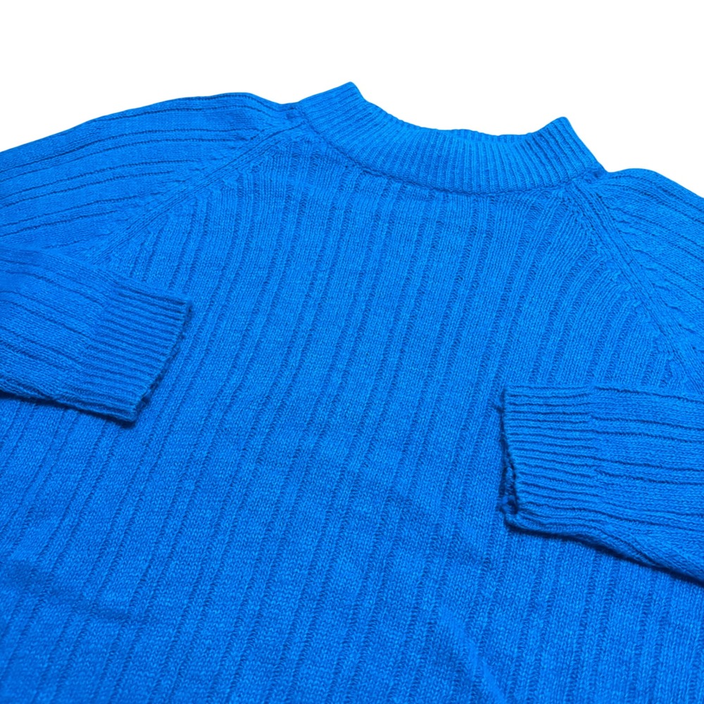 Vtg BEST American Clothing Blue Silk Angora Lambswool Ribbed Mock Neck Sweater L